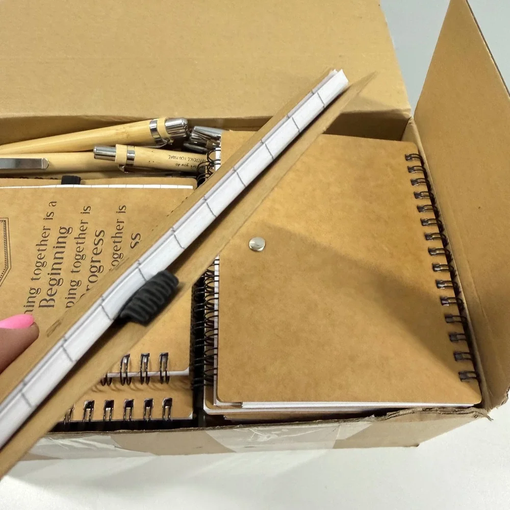 30-Pack Team Motivational Spiral Notebook & Bamboo Pen Set, Kraft Lined Journals